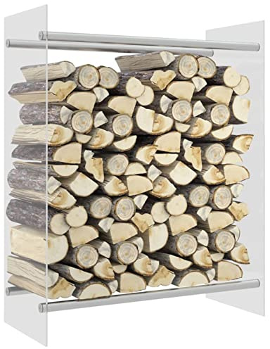 Homgoday Porta Legna Trasparente 80x35x100 cm in Vetro Temperato, Portalegna da Interno, Portalegna da Ardere, Porta Legna per Camino, Legnaia da Interno, Impilabile Stufa Ripiano Legno