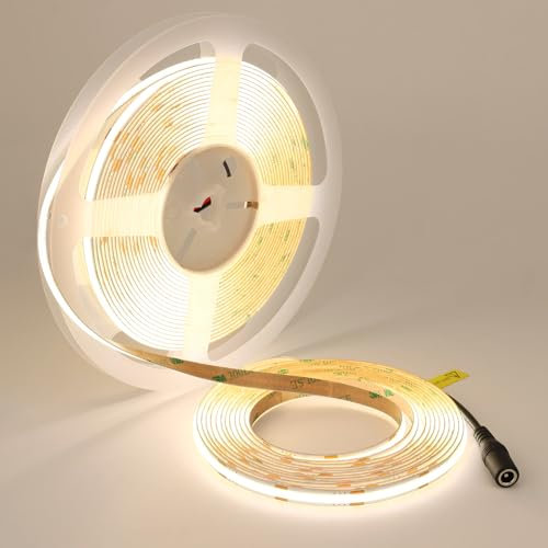 TOPAI COB LED Streifen 10M 4000K, LED Strip Naturweiß 24V Sehr Hell CRI>93, Selbstklebend LED Bande, Schneidbar, Hohe Dichte 384LEDs/M Non Wasserdicht Flexibles für Innen Heim Küche Deko
