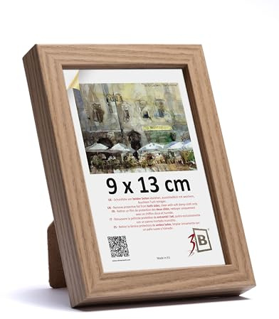 3-B Bilderrahmen MEGA - Braun (Eiche mit optisch dichter Holzmaserung) - 9x13 cm - Holzrahmen, Fotorahmen, Portraitrahmen mit Acrylglas
