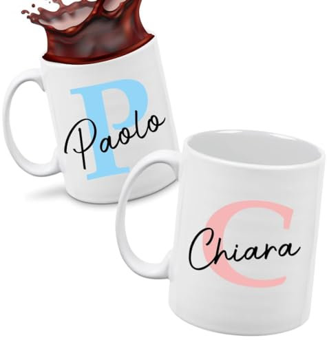Tazza Personalizzata con Nome e Lettera Iniziale, Idea Regalo Originale Natale Compleanno Lui Lei, Tazza in Ceramica per Colazione 100% Made in Italy