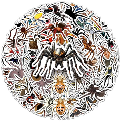 Tredny Spider Vinyl Stickers, 50 PCS Waterproof Illustrated Insect Decals for Laptops, Scrapbooking, Journals, Notebooks, Water Bottles, Suitcases, Phones & DIY Decor