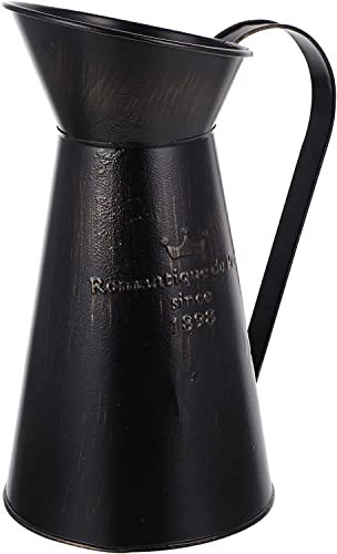 OUSIKA Jarra rústica de Estilo Shabby Chic, Jarra de Flores Vintage Negra, Maceta de Metal galvanizada, Cubo de Flores de Hierro, Mesa Central, macetero Jarras