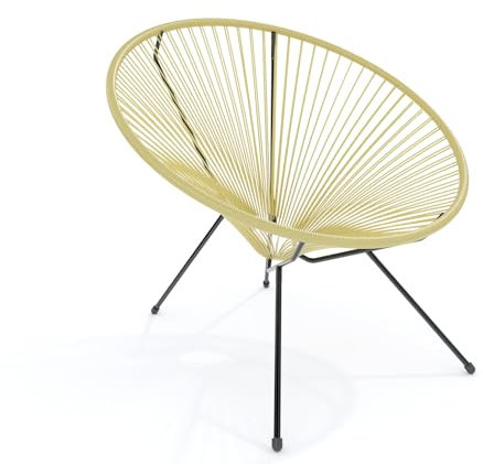 Poltrona Con Seduta A Corde Intrecciate Sedia Relax Ovale E Struttura In Acciaio Robusto Design 72 x 78 x 89 cm Arredo Arredamento Giardino Esterno Terrazzo Salone Salotto Soggiorno (Beige)