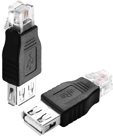QIANRENON RJ11 auf USB Telefonleitung Adapter, 6P4C Stecker auf A Buchse Modem Konverter, 4Pin Telefon Schnittstelle Test Anschluss für Telefone Faxgeräte, 2 Stück