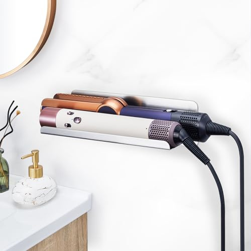 Porte Seche Cheveux Mural, Support Seche Cheveux Et Lisseur sans Perçage en Acier Inoxydable, Porte Sèche Cheveux, pour Armoires De Salle De Bain, Chambre À Coucher, Salons De Coiffure