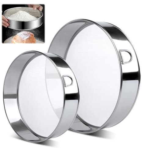 VFANDV Mehlsieb Edelstahl, 2 Stück Runde Backsieb Puderzuckersieb 15/20 cm 60 Mesh Mehlsieb Feinmaschiges, Profi Mehlsieb für Backen, Getreide, Bohnen, Obst Gemüse