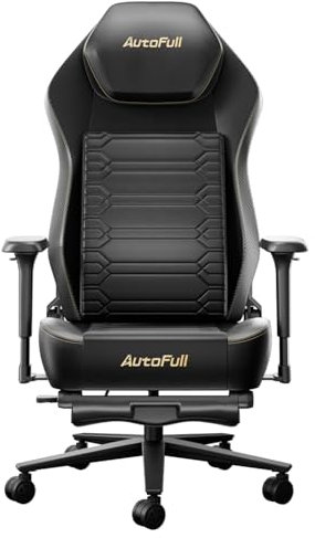 AutoFull M5 Gaming-Stuhl, ergonomischer Bürostuhl mit dynamischer Lendenwirbelstütze, 4D-verstellbaren Armlehnen und hoher Rückenlehne für PC-Gaming, mit Fußstütze, Schwarz