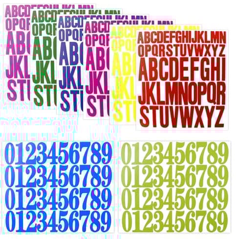 8 Sheets Colorful Capital Letter Number Stickers Set 1 2 Self Adhesive Alphabet Stickers Waterproof Stick On Number Vinyl Sticky Letters for Scrapbooks Craft Signs Poster Cards Mailboxes (8 Colours)