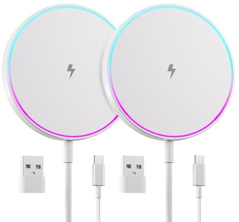 Wireless Charger, 2 Pack 15W Magnetic Wireless Charger Led Mag-Safe Charger Compatible for MagSafe Charger iPhone 15 Pro Max/15 Pro/15/15 Plus/14/13/12 Airpods Pro