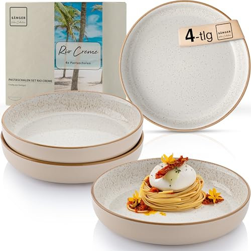 Sänger Rio Creme| Pastaschalen 4 teilig, 4x Nudel Schalen aus Steingut, Schüssel Set spülmaschinenfest mikrowellenfest kratzfest, große Schüssel cremefarben 750 ml | VALUE COLLECTION