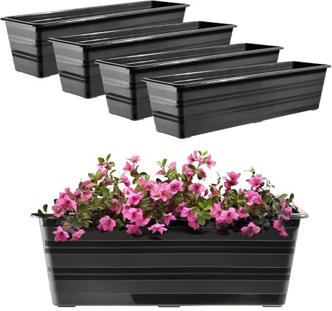 KADAX Set 4 x 60 cm, fioriera antracite, vaso da balcone in plastica, resistente alle intemperie, vaso per fiori, ringhiera per fiori