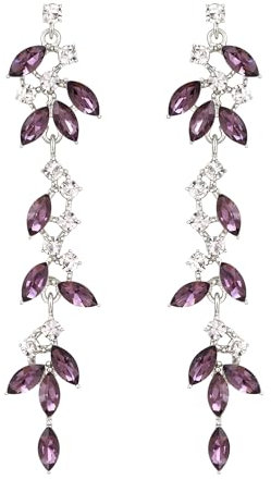 EVER FAITH Strass Kristall Kronleuchter Ohrringe für Damen, Modeschmuck Art Deco Marquise Braut lange für Prom Violett Silber-Ton