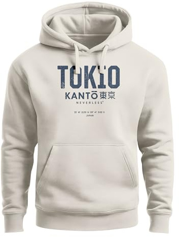Neverless® Hoodie Herren Frontprint Tokyo Japan Japanische Schriftzeichen Grafik Print Fashion Streetstyle Männer Urban-Grey XXL