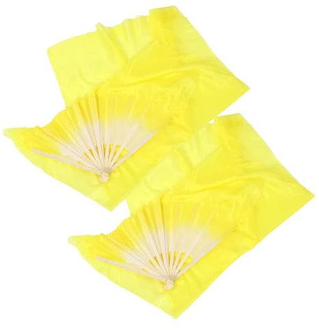 KITANDOVE Long Veil Dance Fan Silk Fan Veil for Belly Dancing Chinese Belly Dancing Performance Yellow