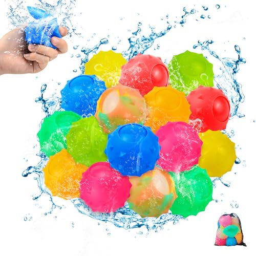 16 Stück Wasserbomben Wiederverwendbar, Silikon Wasserbomben mit 1 Mesh Bag, Eine Sekunde Schnellfüller Wasserballons, Wasserbomben Set Splash Bälle für Pool, Strand, Garten Spielzeug