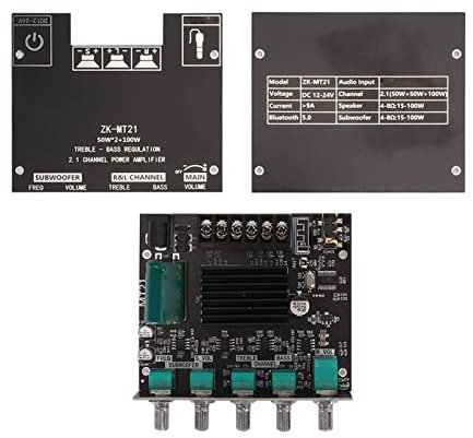 Bluetooth Power Amplifier Module, ZK MT21 2.1 Channel DC 12V-24V Sound Power Amplifier Board for 20-100W 4-8Ω Speaker, Bluetooth 5.0, Short Circuit