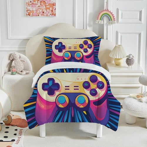 Caregchrisj Kinderbettwäsche 135x200 Mikrofaser Bettwäsche Kinder Jungen Mädchen Bunte Gamepad Muster Bettbezug und Kissenbezug 80x80 mit Reißverschluss
