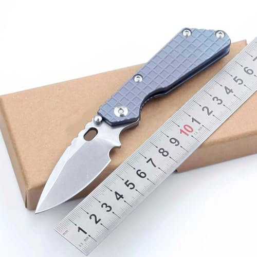 Joa Couteau pliant en titane bleu - Couteau de poche portable - En acier - Pour l'extérieur - Couteau de chasse multifonction - Cadeau pour homme