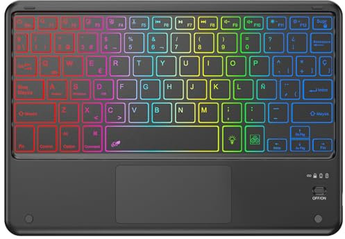 KBCASE Teclado con TouchPad, Teclado Bluetooth Inalámbrico Español para Tablet iPad/iOS/Android/Windows/iPad Pro/iPad Air/iPad Mini, Samsung,Lenovo,Huawei,iPhone y Retroiluminación de 7 Colores