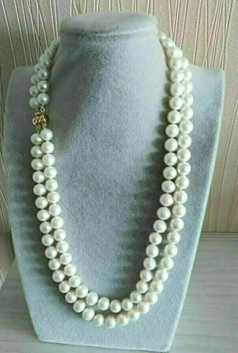 Collana a Doppio Filo di Perle Bianche Akoya Naturali AAA da 9-10 mm, 18 con Chiusura in Oro 14 carati
