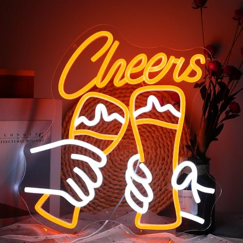 DWOOKE Cheers Neon Sign,Bar LED Signs for Wall Decor USB Powered Dimmable Beer Neon Lights Perfect Bar Accessories Decor for Home Pub Club Gaming Room Party