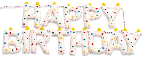 Pre-Strung Confetti Dots Handmade Wool Felt Happy Birthday Banner Garland