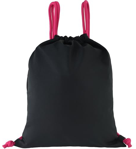 PERSOGO Sac de gym avec cordon de serrage, sac de sport pour salle de gym, sac à dos, sac avec poche latérale et sangles réglables, sac à cordon de serrage, plusieurs couleurs, noir/rose, 37x47cm