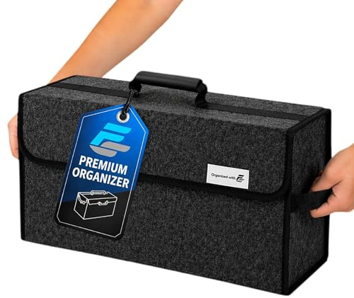 FS Kofferraum Organizer Auto aus Filz – Faltbare Kofferraumtasche mit Einlegeplatte & Klettbefestigung – Rutschfester Auto Organizer für Einkauf, Werkzeug & Auto Zubehör