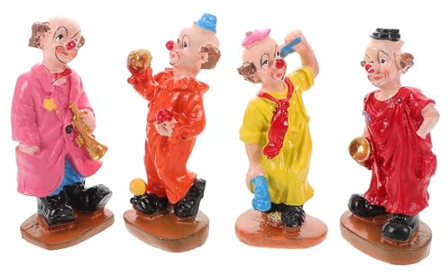LOPUNER Kleiner Clown Figuren aus Kunstharz 4 Stück Bunt für Sandkastenspielzeug und Gartendekoration Lebendige Dekofiguren für Karneval und Kinderzimmer