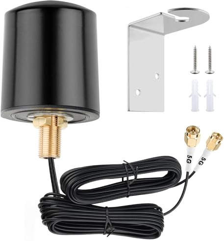 5G LTE-Antenne Outdoor 5 dBi, 600-6000 MHz MIMO SMA Stecker Antenne Externe Omnidirektionale, mit 5M Dual-SMA-Stecker Low Loss BMR100 Koaxialkabel für WiFi Router Hotspot Sicherheit IP Kamera