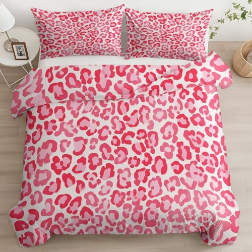 Hautfreundliche Bettwäsche 135x200 cm Leopardenmuster Rosa, Weich und Atmungsaktiv, Beidseitig Bedrucktes Design für Mädchen & Teenager, Modernes Bettbezug-Set mit Kissenbezug 80x80 cm, 2-teilig