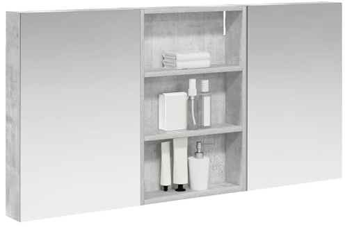 vidaXL Badezimmerschrank-Set 3 pcs 120 x 10,5 x 60,5 cm Holzwerkstoff, Badezimmer-Schrank, rechteckiger LED-Spiegel, moderner Wand-Organizer, praktischer Platzsparer