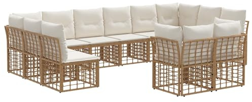 vidaXL Outdoor-Sofagarnitur Natürlich und Cremweiß Polyester, Verstellbare Fußpads, wetterfeste modulare Gestaltung, Loungeset für draußen, Gartenmöbel, Sofakombination