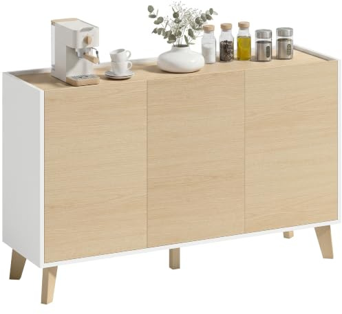 HOMCOM - Aparador de cocina, mueble de almacenamiento nórdico, 3 puertas de cierre suave, 6 compartimentos, mueble de TV para televisores de 50 pulgadas, para sala de estar y dormitorio, 120 x 35 x