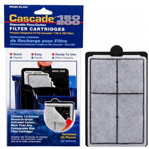 Penn-Plax Cascade 300 GPH Hang On Filter Replacement Media, 3 Pack - Dual-Sided Aquarium Filter Cartridge with Activated Carbon & Poly-Fiber Floss for CPF5 -Fresh & Saltwater - Blue & Black, 10x3x7in