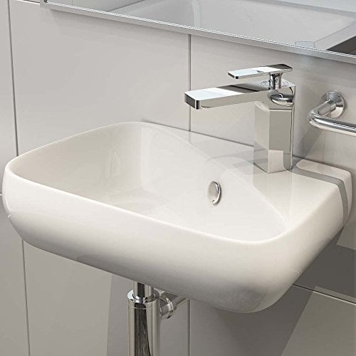 Waschbecken24 | Kleines Waschbecken Gäste Wc | Handwaschbecken Mit Lotus-Effekt | Platzsparendes Waschbecken Für Badezimmer | Modernes Design | Einfache Installation (45x28x13cm, Weiß / H91)