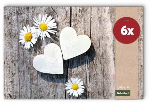 Tischsets 6er als abwaschbare Frühling und Sommer Tischdeko - Platzsets Gänseblümchen Blumen als Tischuntersetzer in 43 cm - Platzdeckchen als Tischunterlage für Esstisch Wohnzimmer Tisch