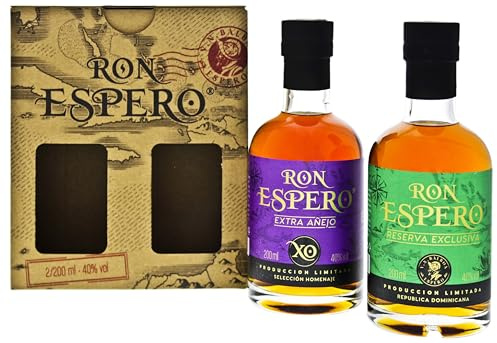 Espero I Reserva Exclusiva + Extra Anejo I 2 x 200 ml I 40% Volume I Exkusiver Brauner-Rum im Geschenkset