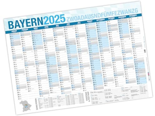 itenga XXL Premium Bayern Jahresplaner 2026 Wandkalender DIN A0 (118,9x84,1cm) 250g/m² gerollt stabil blau weiß