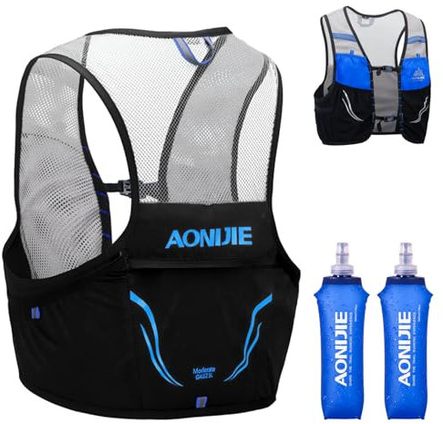 TRIWONDER Gilet Trail Ultra Léger 2,5L Veste Running Sac Hydratation pour Homme Femme Marathon Randonnée (Bleu & Noir - avec 2 Bouteilles Souples 500 ML, M/L - 90-102 cm)