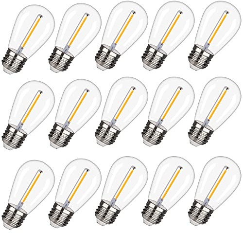 EMITTING 15 Pack Shatterproof S14 Replacement Light Bulbs –1W S14 LED Bulbs, Warm White 2200K, Outdoor String Lights Vintage LED Light Bulbs, E26 Base Edison Plastic Bulbs.