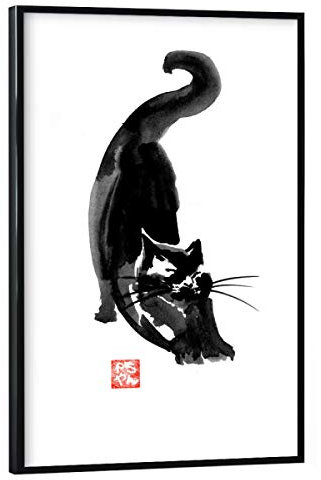 artboxONE Poster mit schwarzem Rahmen 60x40 cm Tiere Stretching cat - Bild cat Chat Japan