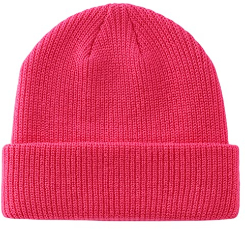 Decentron Klassische Herren Warme Wintermützen Dicker Strickbund Beanie Cap Täglich Beanie Mütze, hot pink, 56