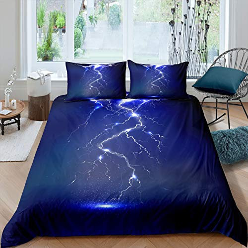 Blitzdruck Bettwäsche Set 135x200cm Flash Fulmination Betten Set für Kinder Jungen Mädchen Jugendliche Adult Blue Lines Kunst Bettbezug Set Natürliches Thema 2St. Mit 1 Kissenbezug