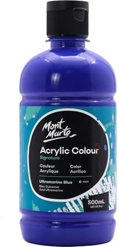 MONT MARTE Ultramarine Blue Acrylic Paint, 16.9oz (500ml), Semi-Matte Finish, Suitable for Canvas, Wood, Fabric, Leather, Cardboard, Paper, MDF and Crafts