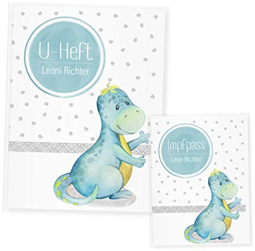 U Heft Hülle Dino Uhefthülle & Impfpass Hülle Set, (Uheft Set personalisiert, Dinosaurier 6)