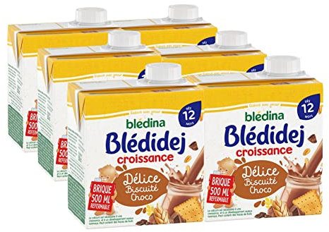Blédina Blédidej - Céréales bébé Lactées Délice Biscuité Choco - Dès 12 Mois - 6 briques de 500mL