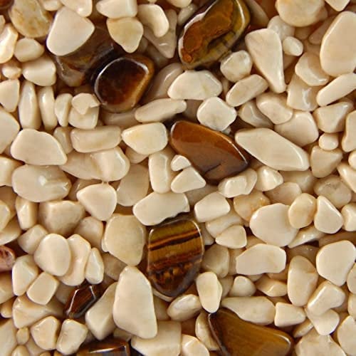 Terralith Edelsteinteppich Mix Tigerauge/Beige Komplett-Set für 1qm - Körnung: 2-4mm mit Epoxidharz Bindemittel - für Innen mit Halbedelsteinen in Braun