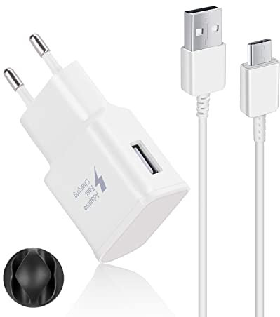 Swadaws Chargeur USB Adaptatif Compatible avec Samsung Galaxy Z Flip 3, S21, S20 Plus, S10e, S10, S9, S8, S8 Plus, Note 10, Note9, Note8, AFC Fast Charge Portable avec Câble USB à C 150cm Blanc