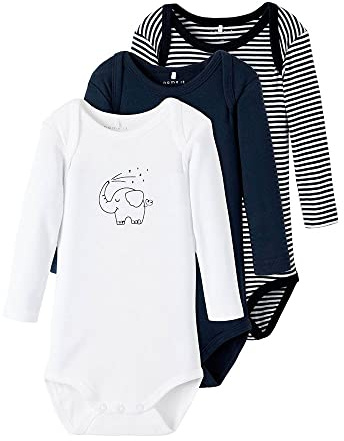 NAME IT 3er Pack Langarm Baby Bodys aus Bio-Baumwolle
